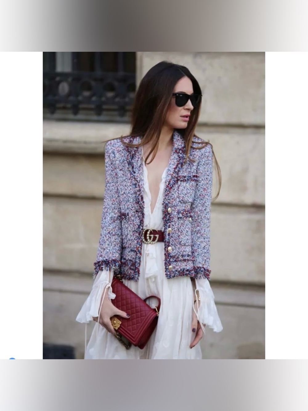 Zara Frayed Tweed Jacket in Red
